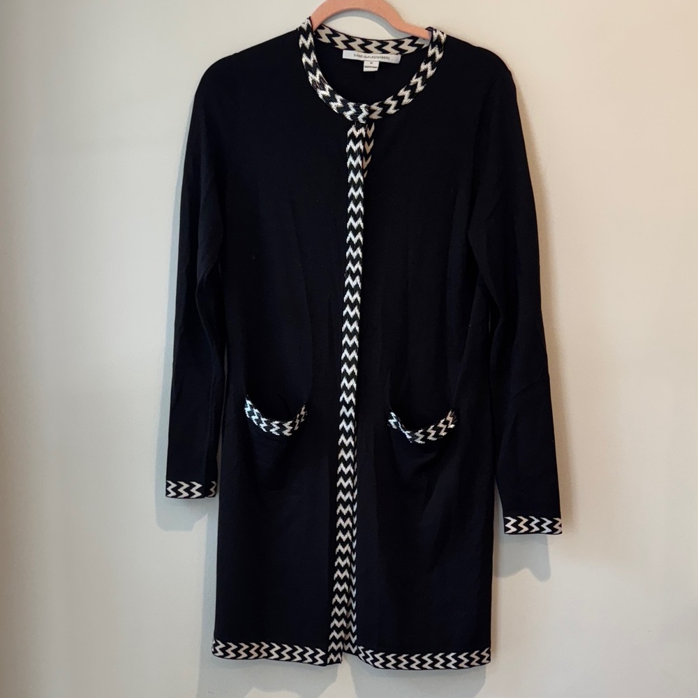 DVF/Diane Von Furstenberg Carmela Black and White Long Cardigan - Picture 2 of 16